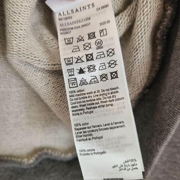 all saints freedom iona crewneck sweatshirt 100% cotton grey size 4 - Picture 5 of 5